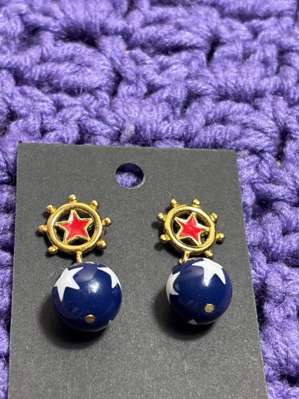 Vintage 1992 Avon Star Spangle Earrings Red White Blue Goldtone Stars Nautical